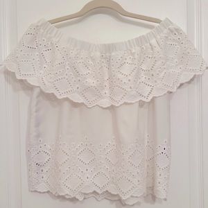 white F21 off the shoulder lace top